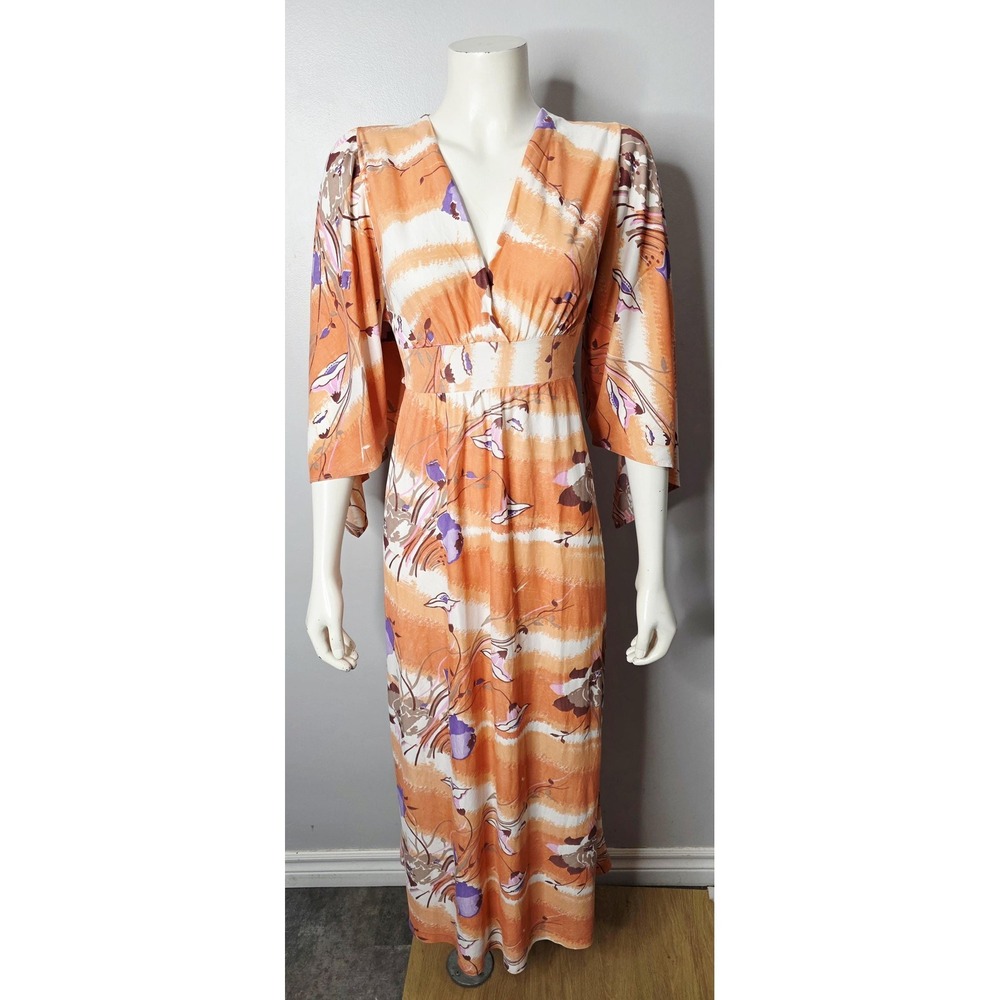 Vintage 1970s Empire Waist Maxi Dress with Split Angel Sleeves